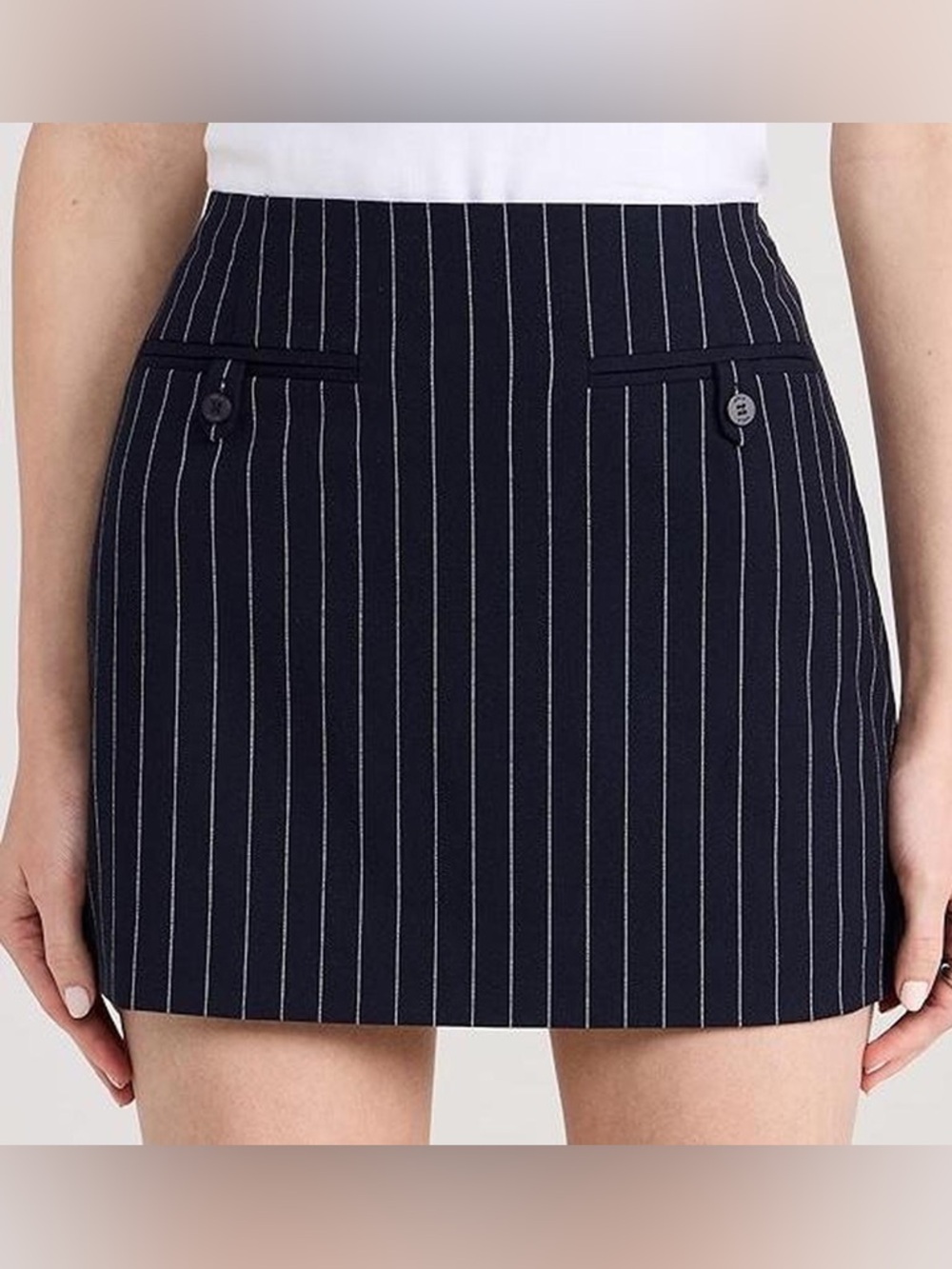 STAUD NWOT Navy Pinstripe Mini Skirt